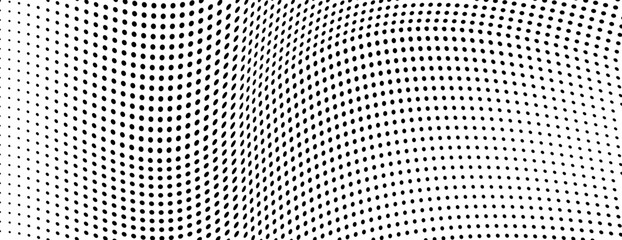 Abstract halftone wave dotted background. Futuristic twisted grunge pattern, dot, circles.  Vector modern optical pop art texture for posters, business cards, cover, labels mock-up, stickers layout