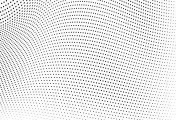 Abstract halftone wave dotted background. Futuristic twisted grunge pattern, dot, circles.  Vector modern optical pop art texture for posters, business cards, cover, labels mock-up, stickers layout