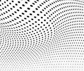 Abstract halftone wave dotted background. Futuristic twisted grunge pattern, dot, circles.  Vector modern optical pop art texture for posters, business cards, cover, labels mock-up, stickers layout