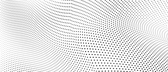 Abstract halftone wave dotted background. Futuristic twisted grunge pattern, dot, circles.  Vector modern optical pop art texture for posters, business cards, cover, labels mock-up, stickers layout