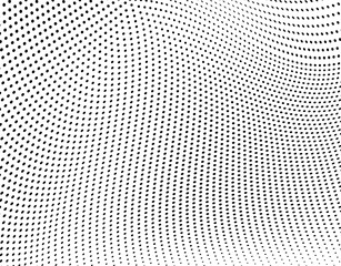 Abstract halftone wave dotted background. Futuristic twisted grunge pattern, dot, circles.  Vector modern optical pop art texture for posters, business cards, cover, labels mock-up, stickers layout