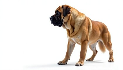 Obraz premium Majestic mastiff, powerful stance, white background, isolated animal, full body