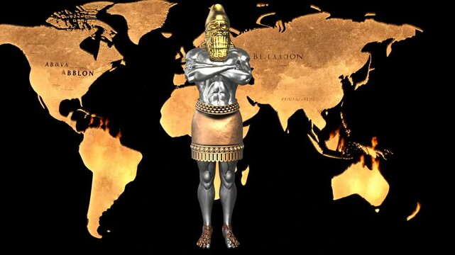 A statue made of various metals a dream of an ancient empire king with the world map in the background Biblical Prophecies World Empires