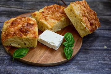  Home made   feta cheese pie  with phyllo pastry and organic eggs. Bulgarian banitsa