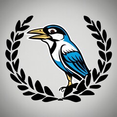 Naklejka premium Majestic Blue Bird with Laurel Wreath