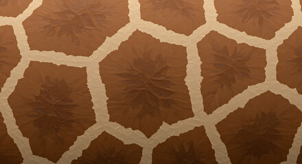 Close-up Texture of Giraffe Skin Brown and Beige Patchwork Pattern