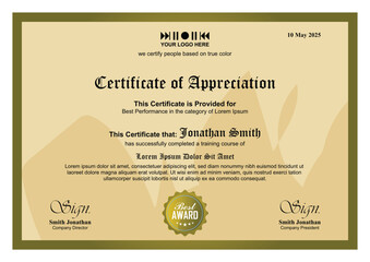 Certificate, Diploma of completion (design template, white background) with Frame, Border, light Guilloche pattern