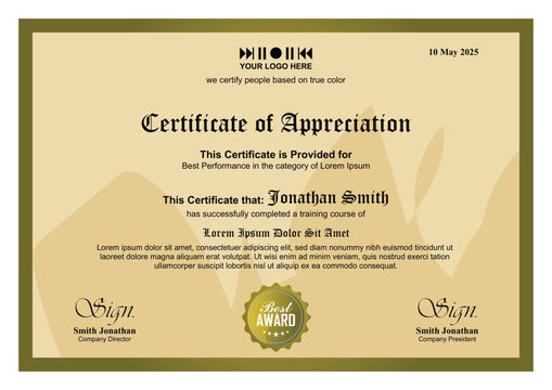 Certificate, Diploma of completion (design template, white background) with Frame, Border, light Guilloche pattern