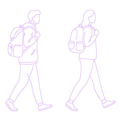 person walking with a backpack pose lineart illustration