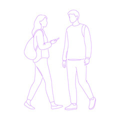 two people walking and talking together pose lineart illustration