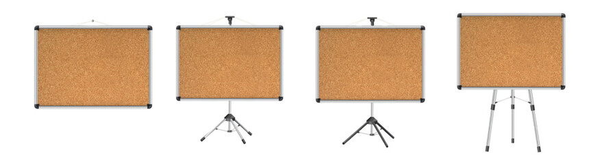 Cork board with wood frame. Empty corkboard with brown texture on transparent background. Business noticeboard. Vector