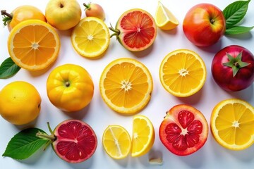 Assortment of organic fruits on pristine white, banana, unprocessed