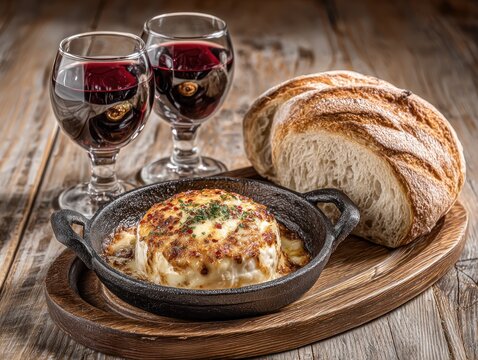 Enjoying melty provoleta with oregano and chili flakes on a picnic table, paired with rich red wine and fresh bread