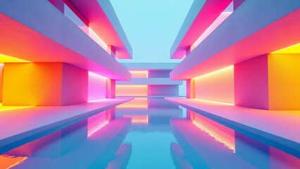 Futuristic architectural visualization with colored lighting