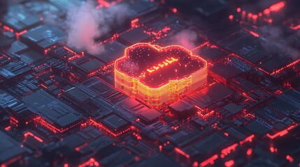 clean vector illustration of digital transformation in business, cloud computing, data analytics, artificial intelligence, tech infrastructure