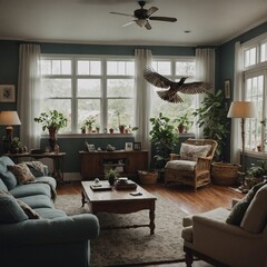 Bird Flying Around a Living Room