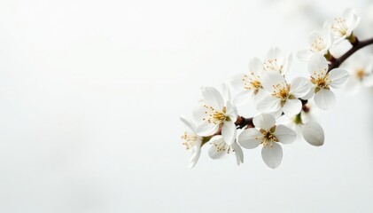 Delicate white blossoms against pure white backdrop, still life, plant