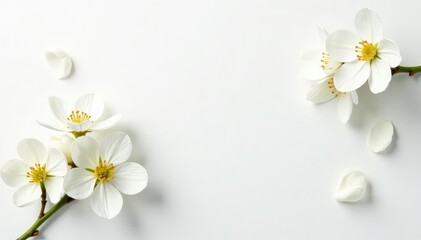 Obraz premium Delicate white flower blossoms on pure white backdrop, flora, calm, high-key