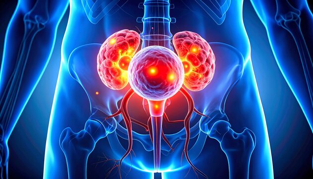 Prostate Cancer Anatomy Illustration in Male Pelvis