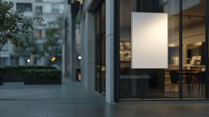 Vertical signboard mockup on showroom glass panel for record store with clipping path and space for text, ads, or promotions