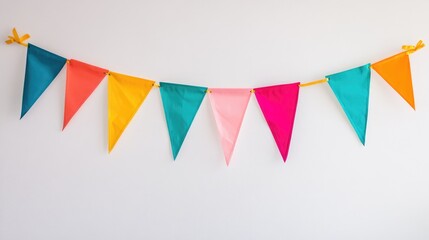 Vibrant bunting flags on a white backdrop
