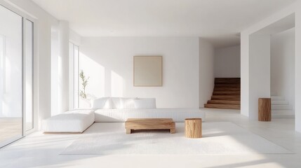 Fototapeta premium White interior with sofa and wooden furniture