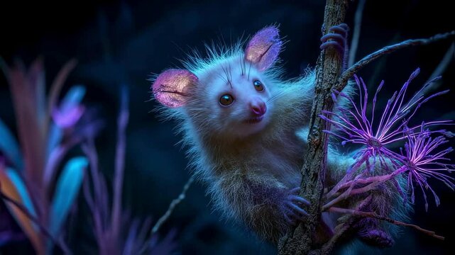 Enchanting Luminescent Aye-Aye in a Glowing Forest