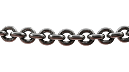 Steel Chain Link: A close-up, photorealistic depiction of a steel chain, its sturdy links forming a seamless line, symbolizing connection, strength, and security.