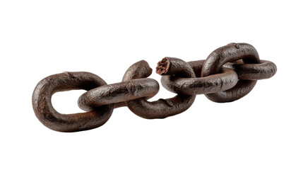 Obraz premium Freedom's Embrace: A weathered, robust iron chain, severed mid-link, symbolizes liberation and breaking free from constraints, presenting an evocative statement of resilience.