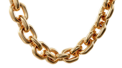 Chunky Gold Chain: Close-up studio shot of a hefty gold chain, each link gleaming, set against a plain canvas.