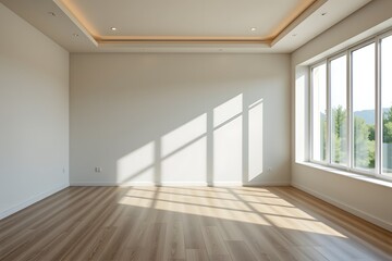 Fototapeta premium Elegant room interior: A modern interior room showcases sunlit spaces and a seamless blend of architectural details, and natural elements.