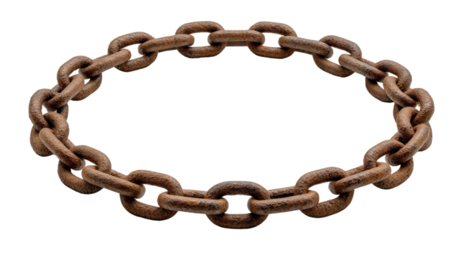 Rusty Chain Circle: A weathered, metallic chain, interlocked to form a complete circle. The links display a rusty texture, presenting the passage of time and enduring strength.