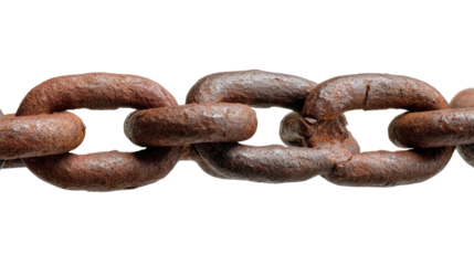 Rusty Chain: Close-up of a heavily rusted chain, highlighting the texture and detail of individual links, conveying themes of age, decay, and industrial history. 