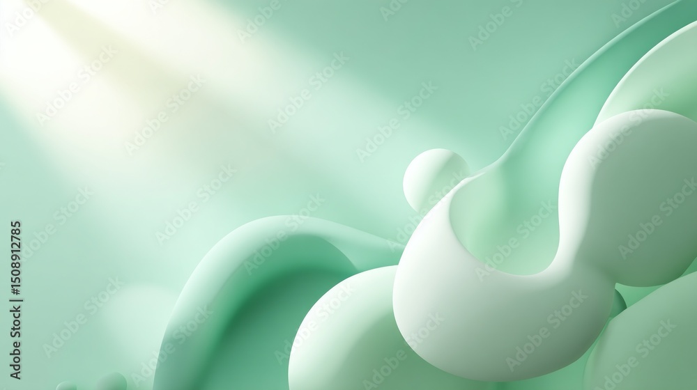 Poster a soft mint green backdrop is illuminated by sunlight, casting gentle shadows and highlighting abstr