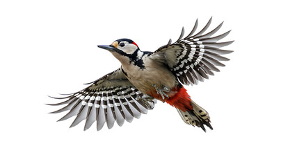Great Spotted Woodpecker in Flight Wings Spread Wide