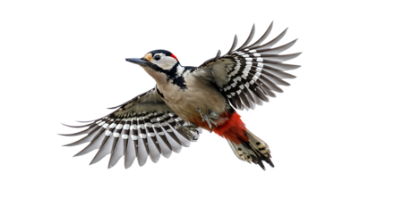 Great Spotted Woodpecker in Flight Wings Spread Wide