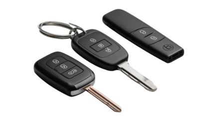 Car Key Collection: A trio of sleek car keys, featuring innovative remote controls, poised to unlock your driving aspirations, blending practicality with modern automotive design.
