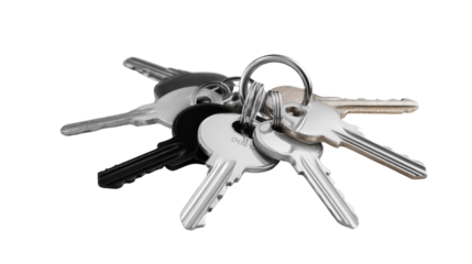 Keys on a Ring: A collection of metallic keys are arranged around a shiny circular ring, ready to unlock new possibilities and symbolize security.