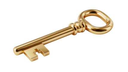 Golden Key Unveiled: A close-up, high-angle perspective of a vintage gold key, symbolising access, security, and opportunity, its ornate details shimmering.