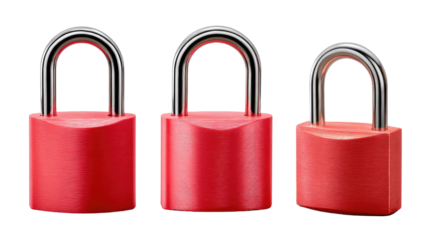 Red Locks in a Row: A striking close-up of three red locks, lined up symmetrically. The image, with its clean lines and bold color, evokes a sense of security and protection. 