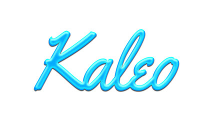 Glowing blue effect of name Kaleo on white background.
