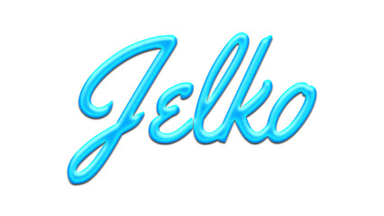 Glowing blue effect of name Jelko on white background.