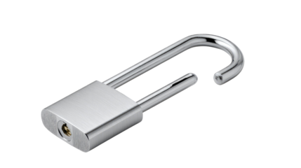 Padlock Security: A chrome padlock, symbol of protection and safety, with its sturdy construction and smooth finish, showcasing its robust security features.