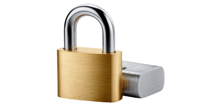 Security Lock in Isolation: A close-up shot of a gleaming gold padlock, offering a visual representation of robust security, protection, and confidentiality. Ideal for themes of safety and privacy.