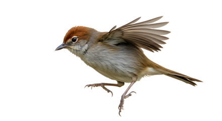 Rufouscapped Babbler in MidFlight Wings Partially Spread
