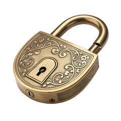 Brass pad lock isolated on white background
