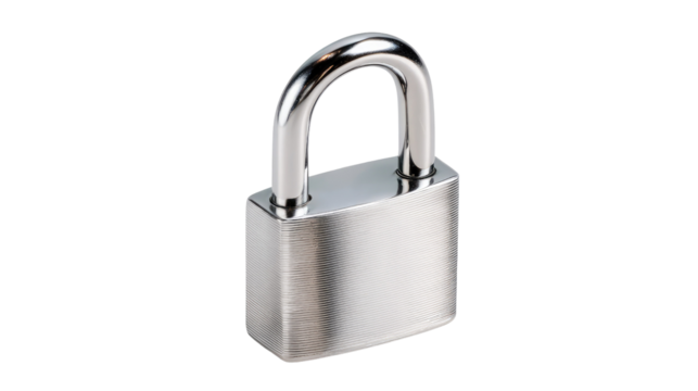 Security Symbol: A polished metallic padlock, symbolizing protection, security, and confidentiality, stands in stark detail against a clean backdrop.