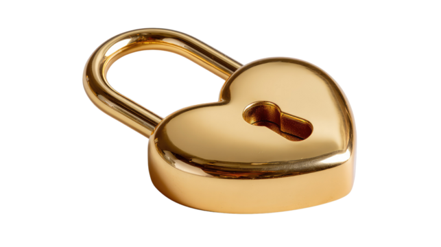 Golden Heart Lock: A golden heart-shaped padlock, elegantly crafted and symbolizing love and security, captures the essence of romantic commitment and the safeguarding of cherished affections. 