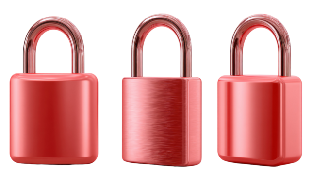 Secure Locks: A trio of identical, vibrant locks, rendered in a polished hue, stand as silent sentinels of safety, representing robust security and peace of mind.