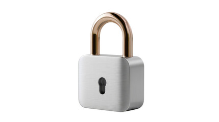 Naklejka premium Secure Symbol: A close-up shot of a minimalist padlock, its gold and white surfaces gleaming against a soft backdrop, symbolizing security and protection. 